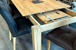 Funktionstisch, Esstisch mit Auszug Wildeiche Eiche